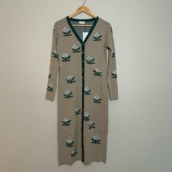 RHODE Avery Floral Button Front Knit Midi Sweater Dress Size XL - Picture 2 of 11